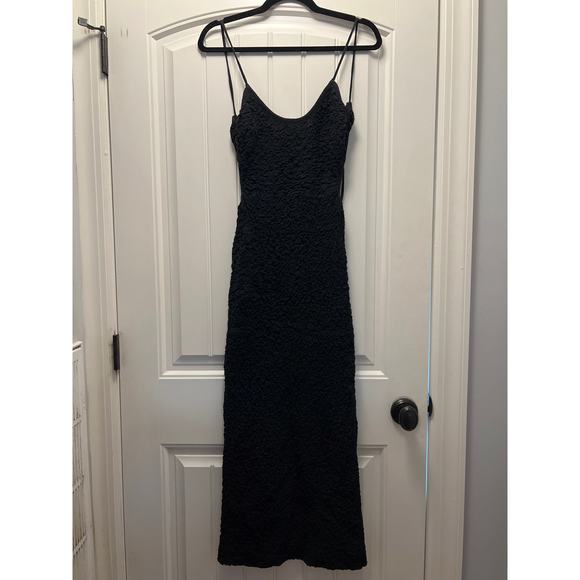 Free People Women’s Crinkle Stretch Open Back Maxi‎ Dress Sz XS Black Scoop Neck - Picture 2 of 11